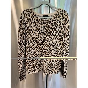 Madison Studio 100% Cashmere Leopard Print Sweater Women's XL *DAMAGE